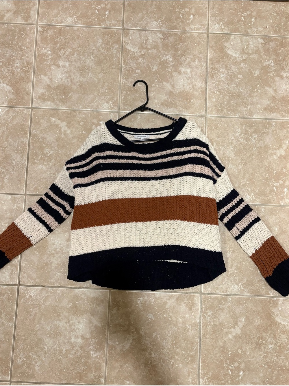 Striped Crewneck Sweater in Cream, black & Brown